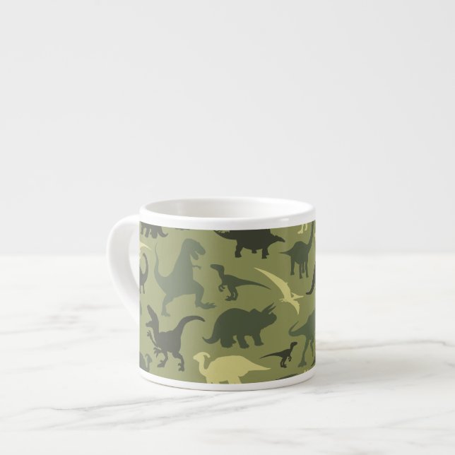Taza De Espresso Patrón de dinosaurios, silueta de dinosaurios, din (Izquierda)