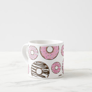 Taza De Espresso Patrón De Donuts, Donuts Rosados, Donuts Blancos