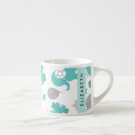 Taza De Espresso Patrón De Elefantes Azules, Estrellas, Tu Nombre