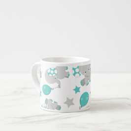 Taza De Espresso Patrón de Elefantes, Elefantes Cutos - Gris Azul
