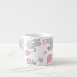 Taza De Espresso Patrón de Elefantes, Elefantes Cutos - Gris Rosa