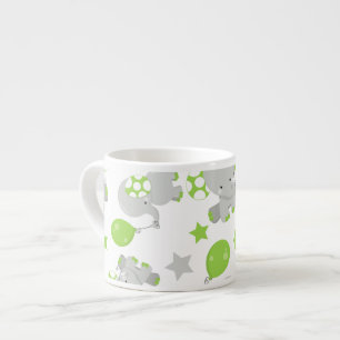 Taza De Espresso Patrón de Elefantes, Elefantes Cutos - Gris Verde
