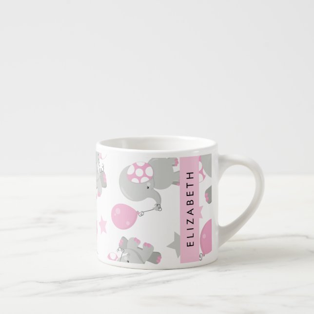 Taza De Espresso Patrón De Elefantes, Elefantes Cutos, Tu Nombre (Derecha)