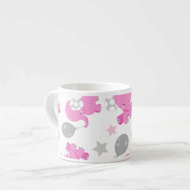 Taza De Espresso Patrón De Elefantes Rosa, Elefantes Cutos, Estrell (Izquierda)