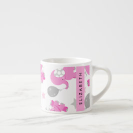 Taza De Espresso Patrón De Elefantes Rosa, Estrellas, Tu Nombre