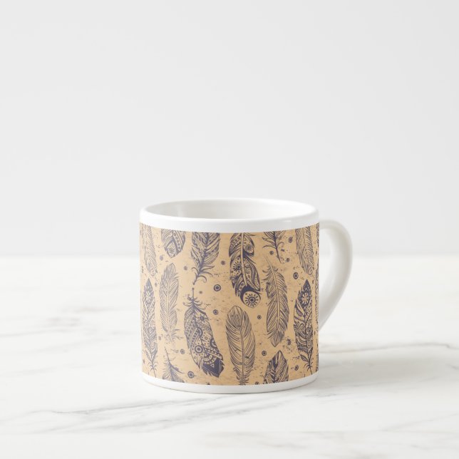Taza De Espresso Patrón de esquema de plumas étnicas (Derecha)