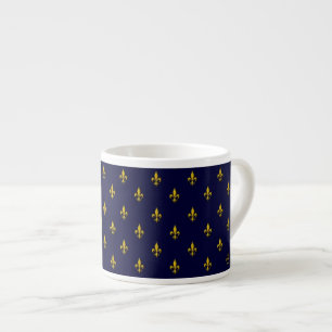 Taza De Espresso Patrón de Flor de Lis Azul Real