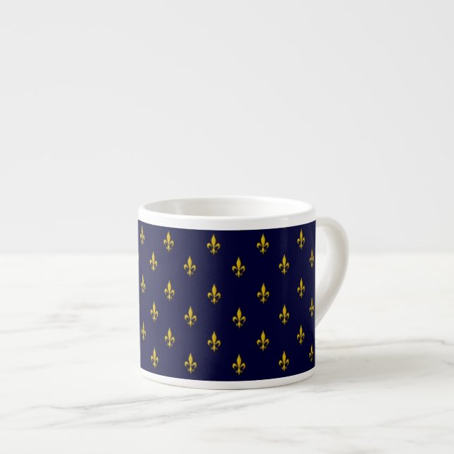 Taza De Espresso Patrón de Flor de Lis Azul Real (Derecha)