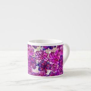 Taza De Espresso Patrón De Flores Abstractas Rosa Y Púrpura