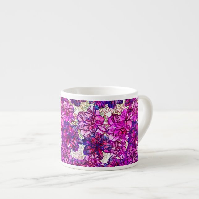 Taza De Espresso Patrón De Flores Abstractas Rosa Y Púrpura (Derecha)