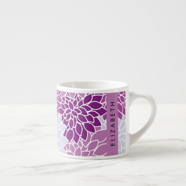 Taza De Espresso Patrón De Flores, Dahlia Púrpura, Tu Nombre (Derecha)