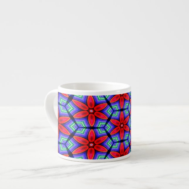 Taza De Espresso Patrón de flores de tejidos rojos (Izquierda)