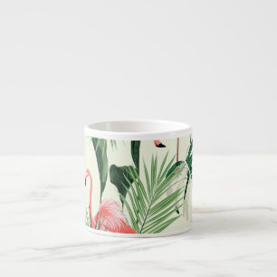 Taza De Espresso Patrón de flores exóticas Flamingo rosa