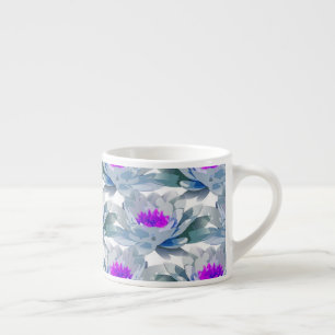 Taza De Espresso Patrón de flores grises y púrpuras