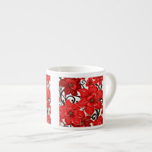 Taza De Espresso Patrón de flores rojas Espresso Mug