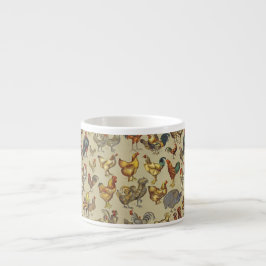 Taza De Espresso Patrón de gallo vintage: Arte de granja