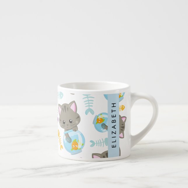 Taza De Espresso Patrón De Gatos, Gatos Cutos, Gatitos, Tu Nombre (Derecha)