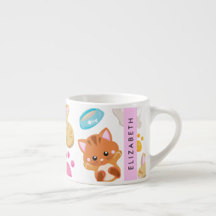 Taza De Espresso Patrón De Gatos, Gatos Cutos, Kitty, Paws, Tu Nomb