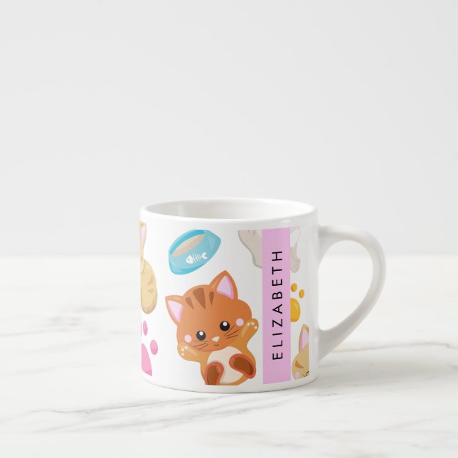 Taza De Espresso Patrón De Gatos, Gatos Cutos, Kitty, Paws, Tu Nomb (Derecha)