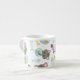 Taza De Espresso Patrón de gatos, gatos, gatitos, peces