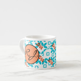 Taza De Espresso Patrón de hoja de color retro monogramado