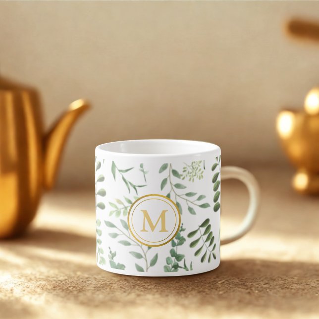 Taza De Espresso Patrón de hojas botánicas verdes del bosque (Subido por el creador)