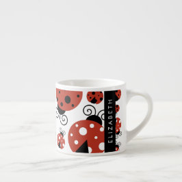 Taza De Espresso Patrón de Ladybugs, Ladybugs Rojos, Tu Nombre