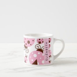 Taza De Espresso Patrón De Ladybugs, Ladybugs Rosados, Su Nombre