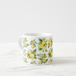 Taza De Espresso Patrón de limón, flores de limón, hojas, cítricos