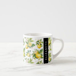 Taza De Espresso Patrón de limón, flores de limón, hojas, tu nombre