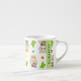 Taza De Espresso Patrón De Llamas, Alpacas, Cactus, Tu Nombre
