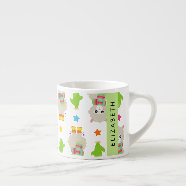 Taza De Espresso Patrón De Llamas, Alpacas, Cactus, Tu Nombre (Derecha)