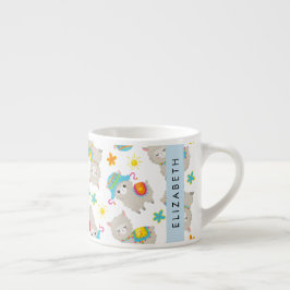 Taza De Espresso Patrón De Llamas, Alpacas, Flores, Tu Nombre