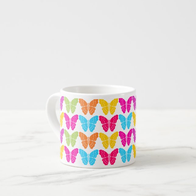 Taza De Espresso Patrón de mariposa de arco iris brillante (Izquierda)