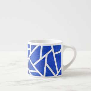 Taza De Espresso Patrón de mosaico azul y blanco real