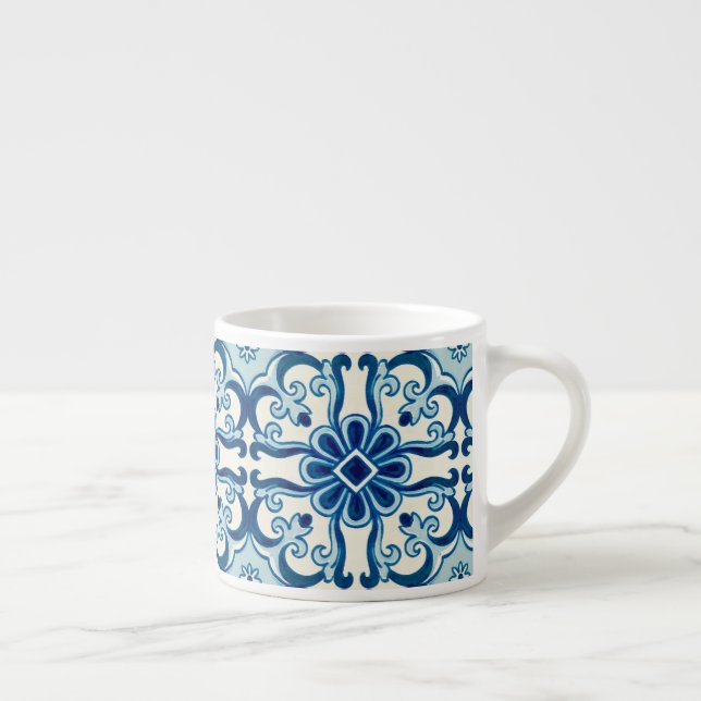 Taza De Espresso Patrón de mosaico floral azul de Azulejos portugué (Derecha)