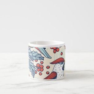Taza De Espresso Patrón de Navidades de Waxwings Holly