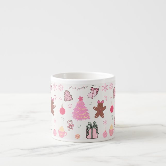 Taza De Espresso Patrón de Navidades rosados (Frente)