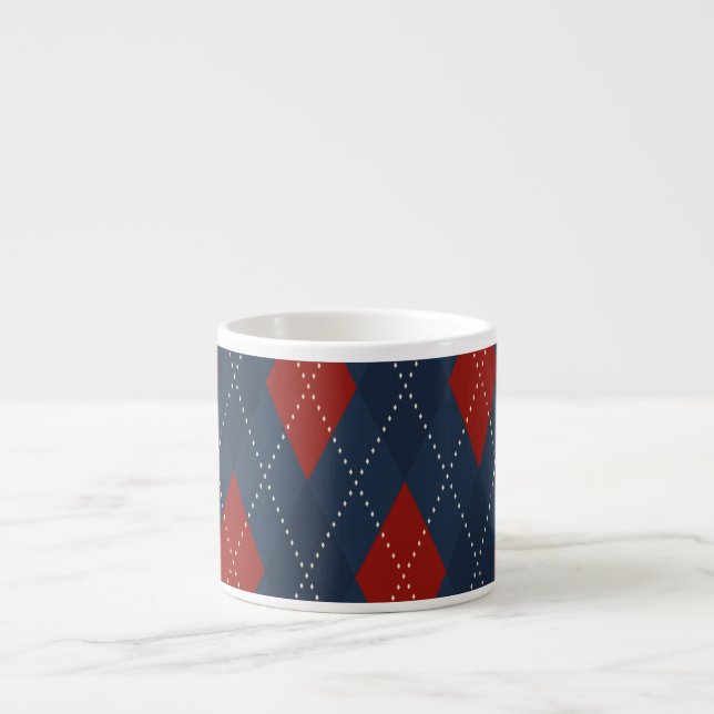 Taza De Espresso Patrón de Navidades Royal Blue Argyle (Frente)