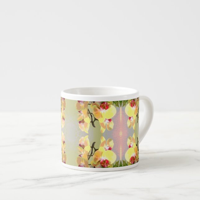 Taza De Espresso Patrón de Orquídeas Amarillas (Derecha)