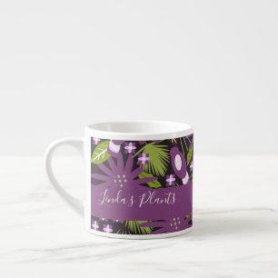 Taza De Espresso Patrón de pájaro de la jungla Vegetación Púrpura P