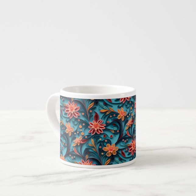 Taza De Espresso Patrón de papel floral sin soldadura Especialidad  (Izquierda)
