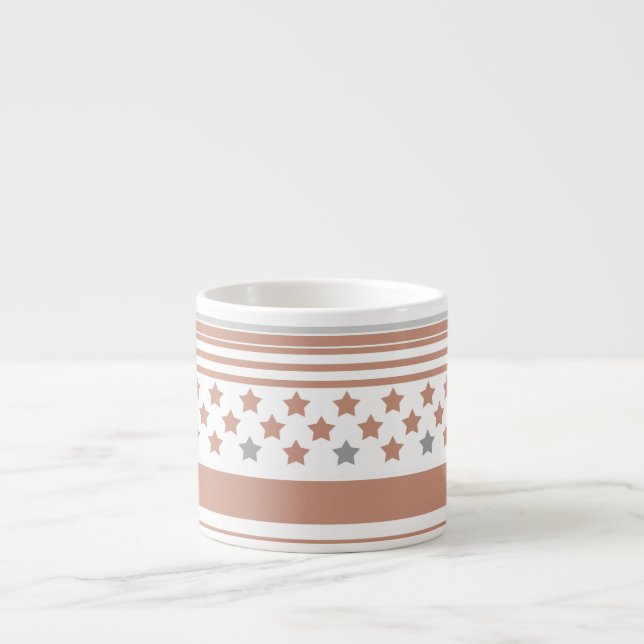 Taza De Espresso Patrón de rayas marrones con estrellas (Frente)