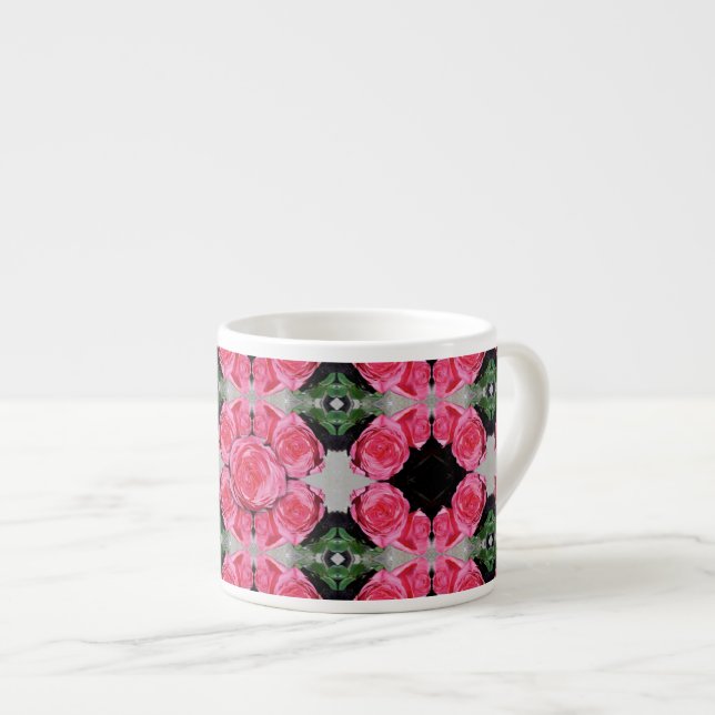 Taza De Espresso Patrón de rosas rosadas (Derecha)