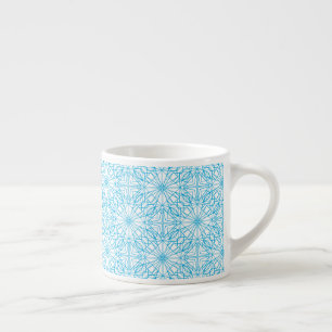 Taza De Espresso Patrón de simetría geométrica azul blanco luz bril