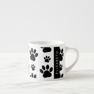 Taza De Espresso Patrón de traza, garras de perro, negro y blanco,