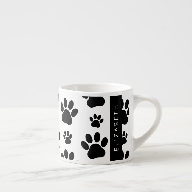 Taza De Espresso Patrón de traza, garras de perro, negro y blanco,  (Derecha)