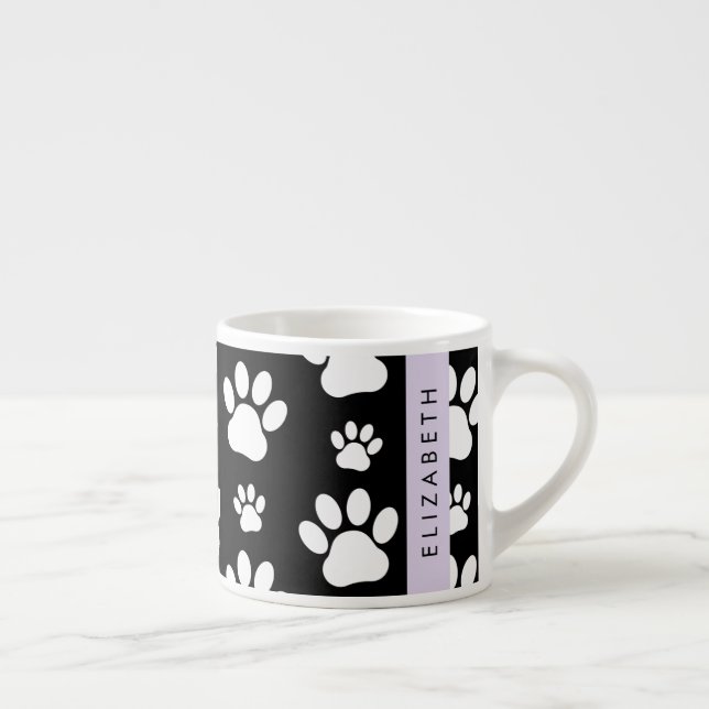 Taza De Espresso Patrón de traza, garras de perro, negro y blanco,  (Derecha)
