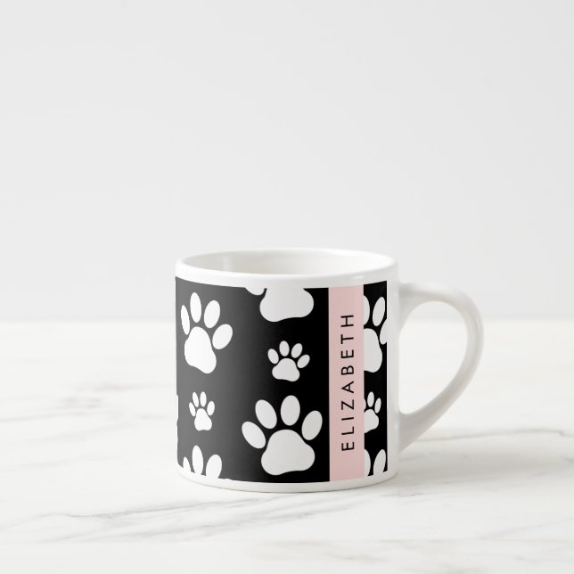Taza De Espresso Patrón de traza, garras de perro, negro y blanco,  (Derecha)
