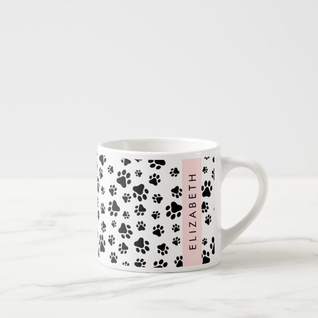 Taza De Espresso Patrón de traza, garras de perro, negro y blanco,  (Derecha)